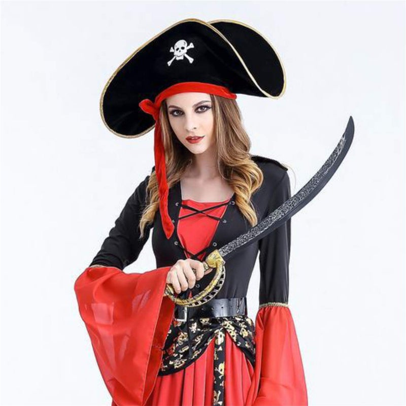 D-Fokes 2 Pieces Pirate Hat Skull Print Pirate Captain Costume Cap - Pirate Accessories Funny Party Hat for Caribbean Fancy Dress with Eye Patch - Image 5